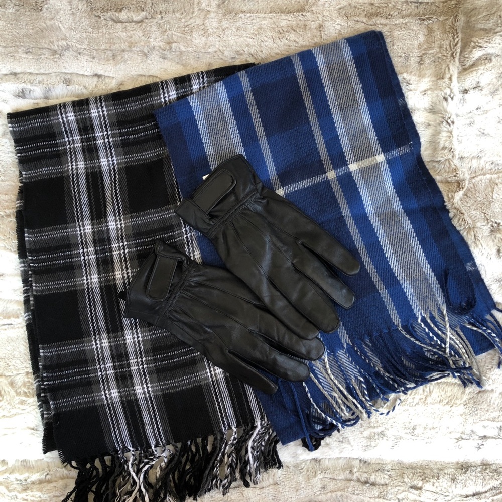 Scarves and leather gloves
